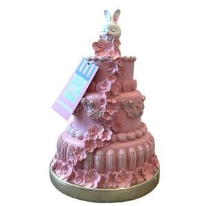 Sweet Treats 13in Pink Floral Easter Bunny Faux Cake with Macaroons Decor NEW